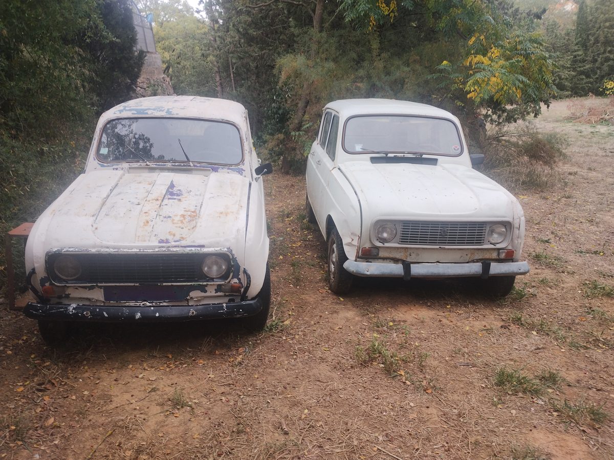 Deux Renault 4 anciennes, carrosserie rouillée
